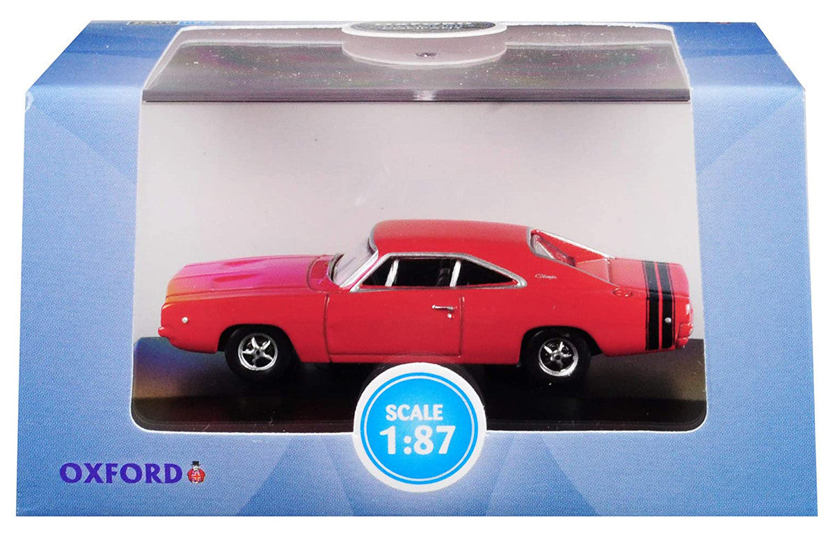 1968 Dodge Charger Bright Red with Black Stripes 1/87 (HO) Scale Diecast Model Car by Oxford Diecast Oxford Diecast