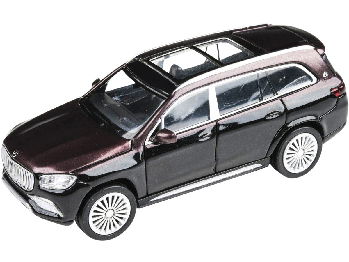 Mercedes-Maybach GLS 600 with Sunroof Rubellite Red and Obsidian Black Metallic 1/64 Diecast Model Car by Paragon-2