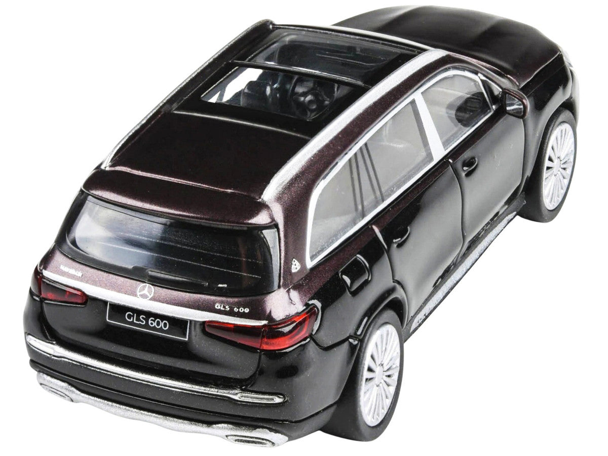 Mercedes-Maybach GLS 600 with Sunroof Rubellite Red and Obsidian Black Metallic 1/64 Diecast Model Car by Paragon-1