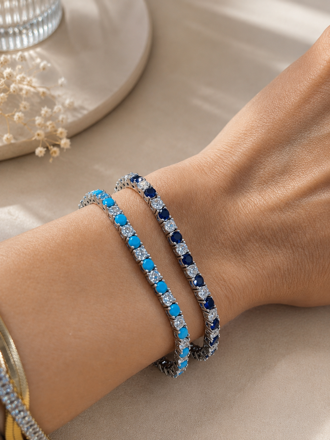 3mm CZ Tennis Bracelet – Color Stone & Clear Bezel Bracelet MIA J