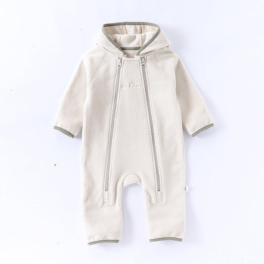 Winter Arrival Baby Unisex Long Sleeves Solid Color Letters Pattern Zip-up Rompers-0