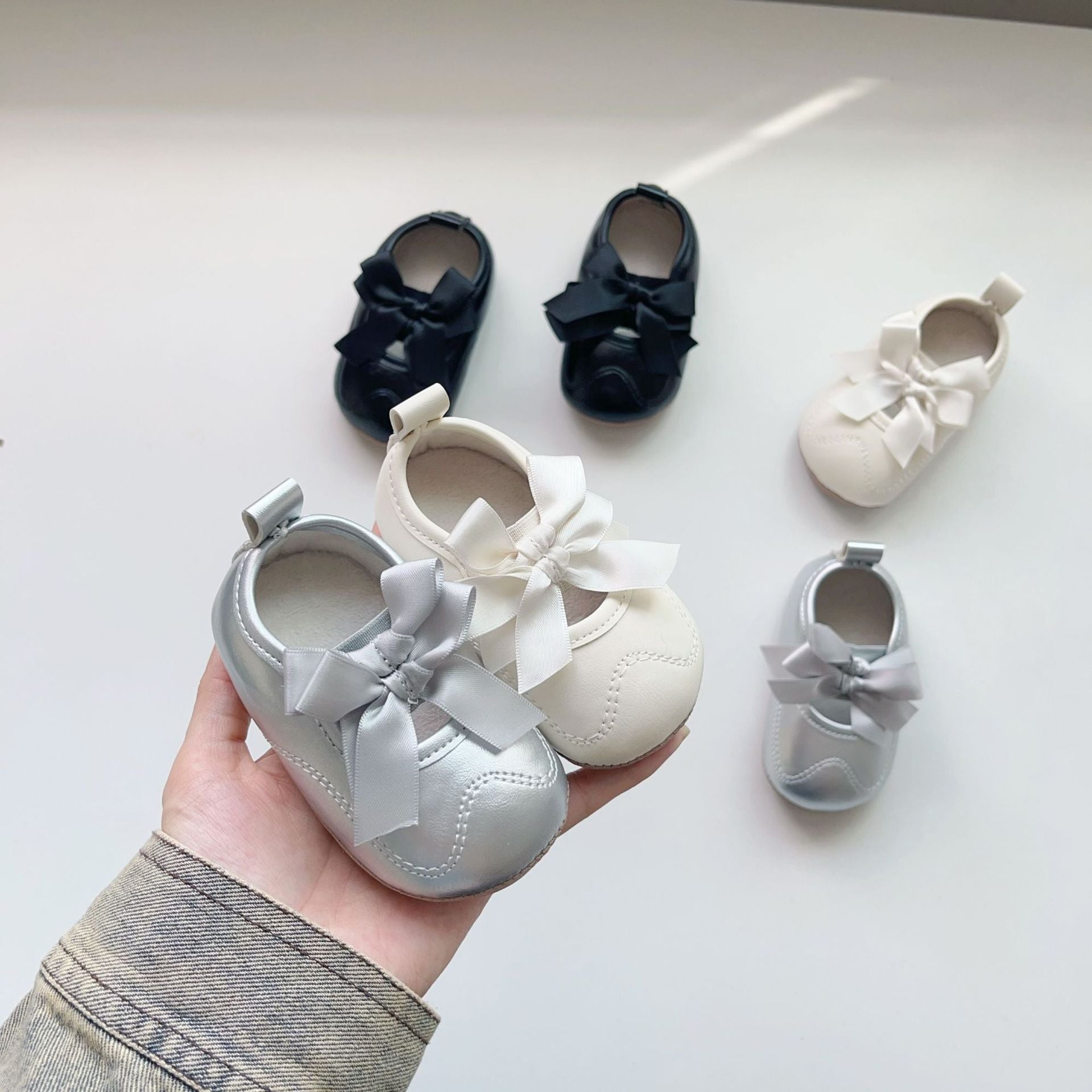 Winter and Autumn Baby Girl Fashion Solid Color Butterfly-bow Decorated Toddler Soft-Sole Anti-slip Walking Shoes Tux-USA