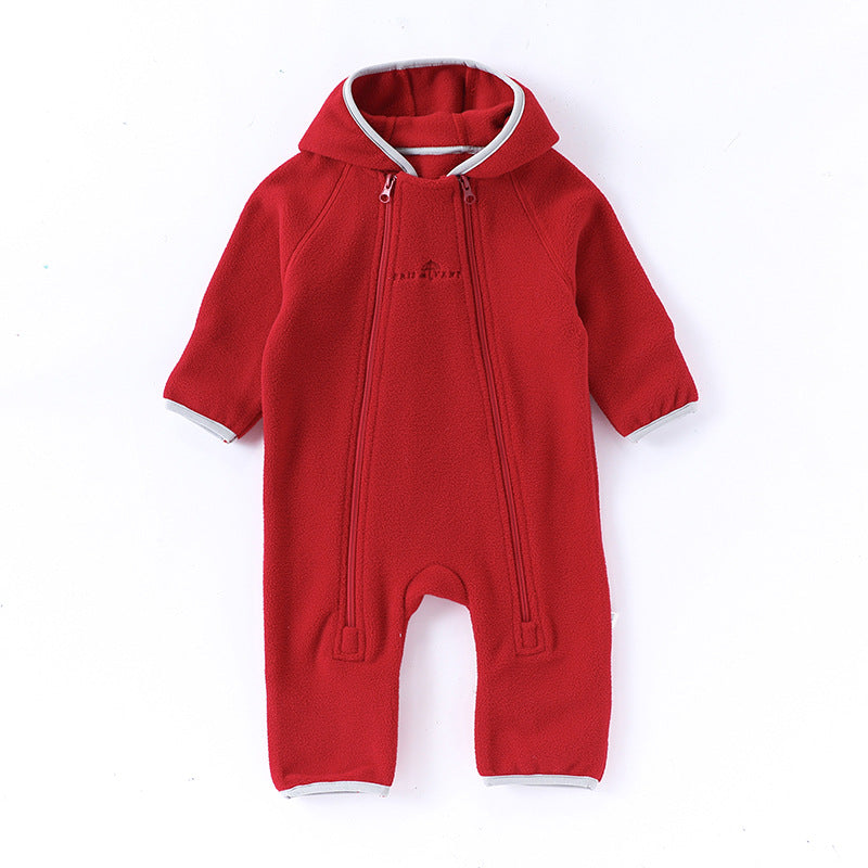 Winter Arrival Baby Unisex Long Sleeves Solid Color Letters Pattern Zip-up Rompers-4