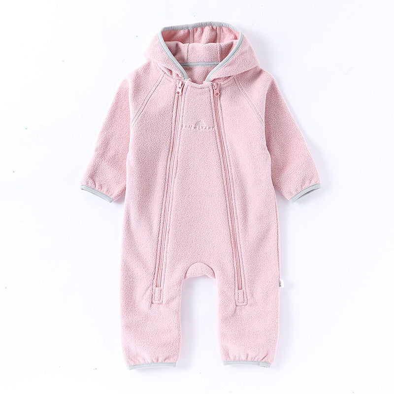 Winter Arrival Baby Unisex Long Sleeves Solid Color Letters Pattern Zip-up Rompers-3