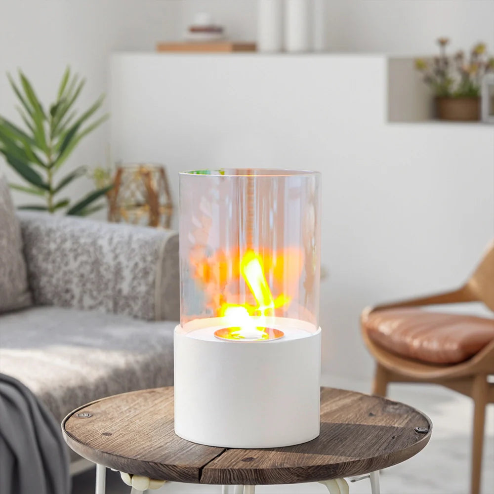 11.4"H  Round Portable Tabletop Fireplace(white) JHY DESIGN