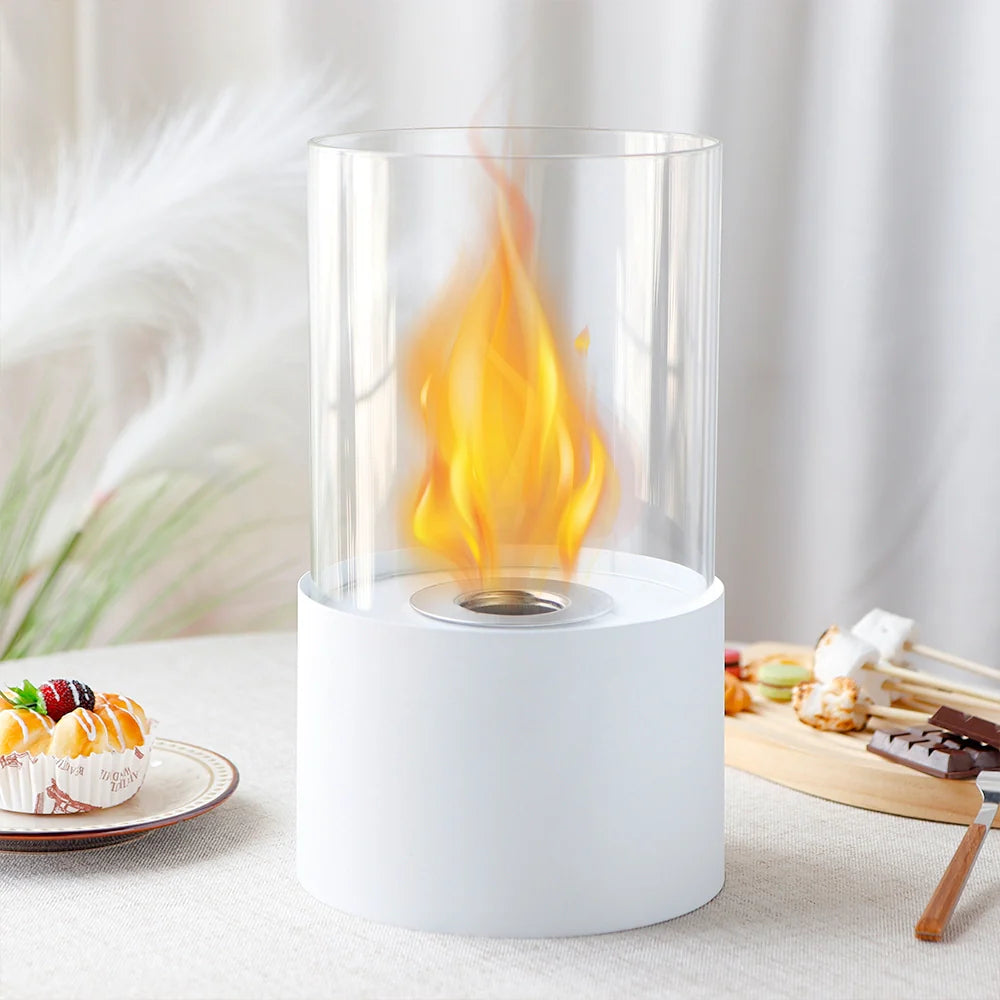 11.4"H  Round Portable Tabletop Fireplace(white) JHY DESIGN