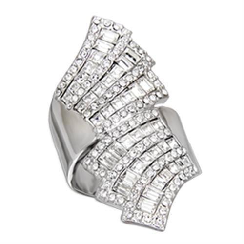 S54918 - Rhodium 925 Sterling Silver Ring with Top Grade Crystal  in Clear Alamode