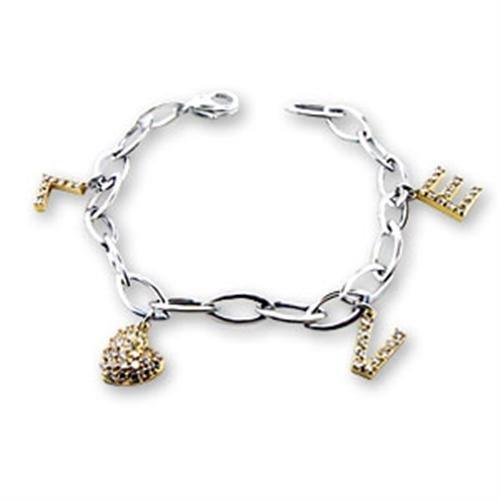 S56206 - Reverse Two-Tone 925 Sterling Silver Bracelet with AAA Grade CZ  in Clear Alamode