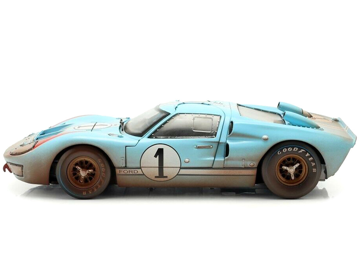 1966 Ford GT-40 MK II #1 Light Blue Miles - Hulme Le Mans (Dirty Version) 1/18 Diecast Model Car by Shelby Collectibles-1
