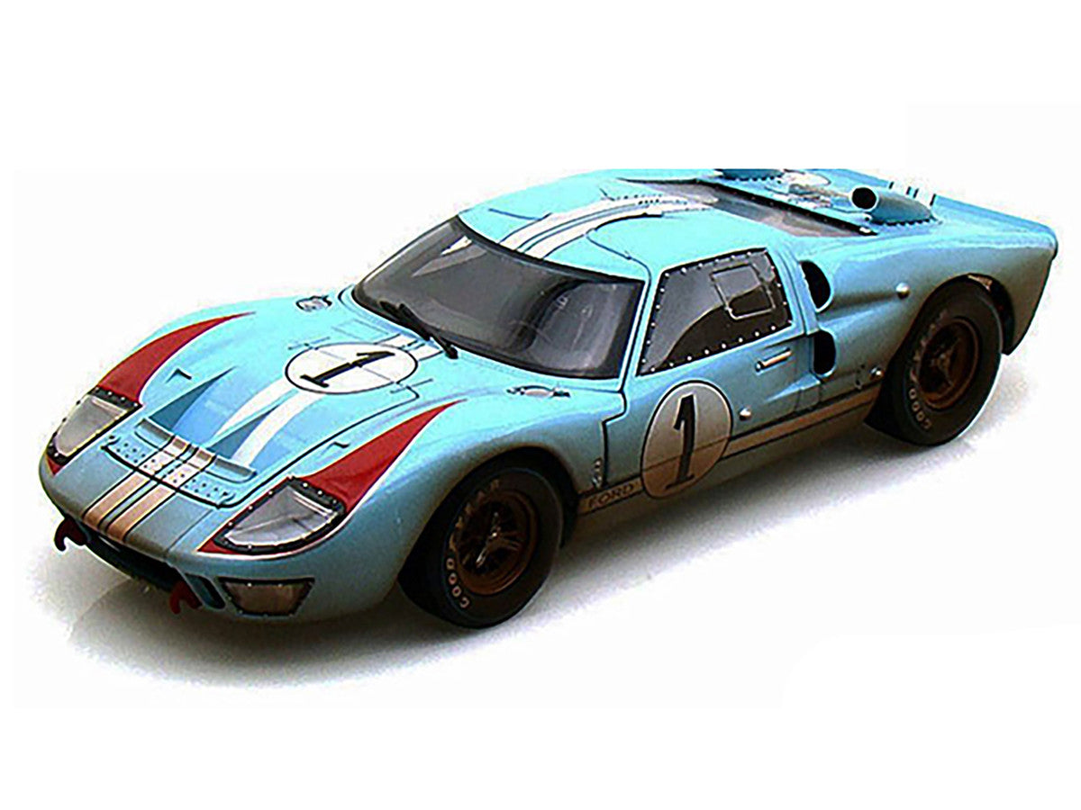 1966 Ford GT-40 MK II #1 Light Blue Miles - Hulme Le Mans (Dirty Version) 1/18 Diecast Model Car by Shelby Collectibles-0
