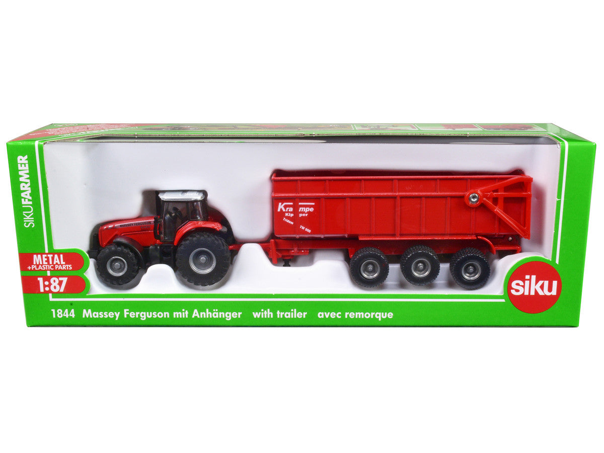 Massey Ferguson 8480 Dyna VT Tractor Red with Silver Top and Krampe Dump Trailer Red 1/87 (HO) Diecast Models by Siku SIKU