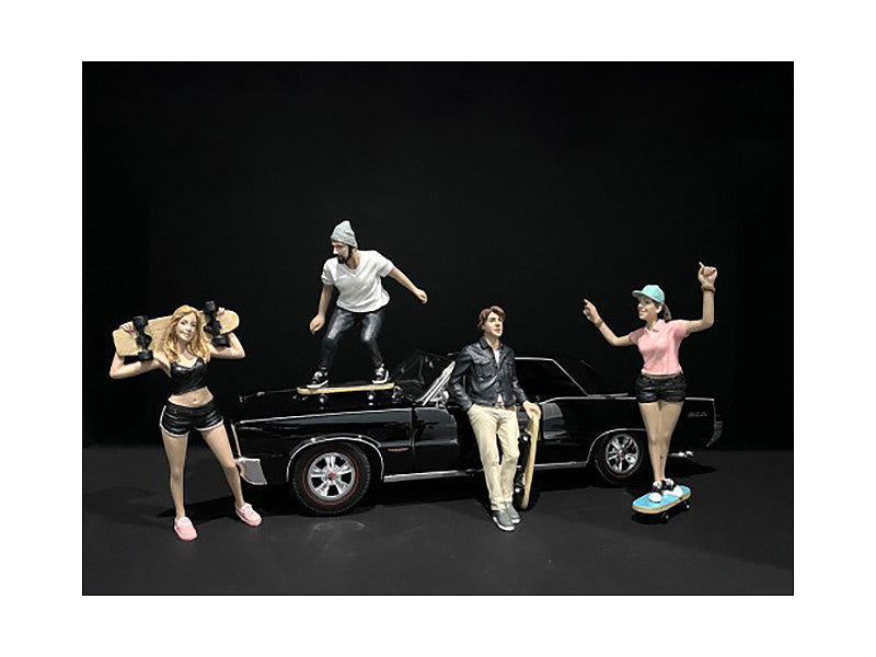 Skateboarders Figurines 4 piece Set for 1/24 Scale Models by American Diorama American Diorama
