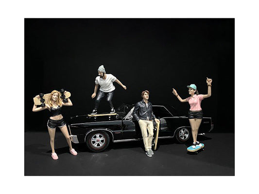 Skateboarders Figurines 4 piece Set for 1/24 Scale Models by American Diorama American Diorama