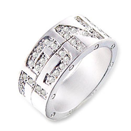 SR35 - Matte Silver Brass Ring with Top Grade Crystal  in Clear-0
