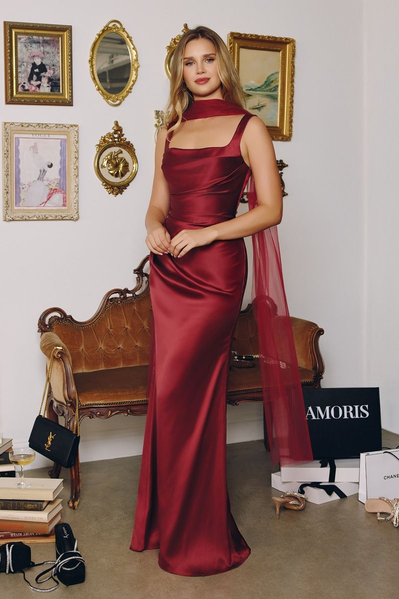 Neckline & Adjustable Straps Satin Tux-USA