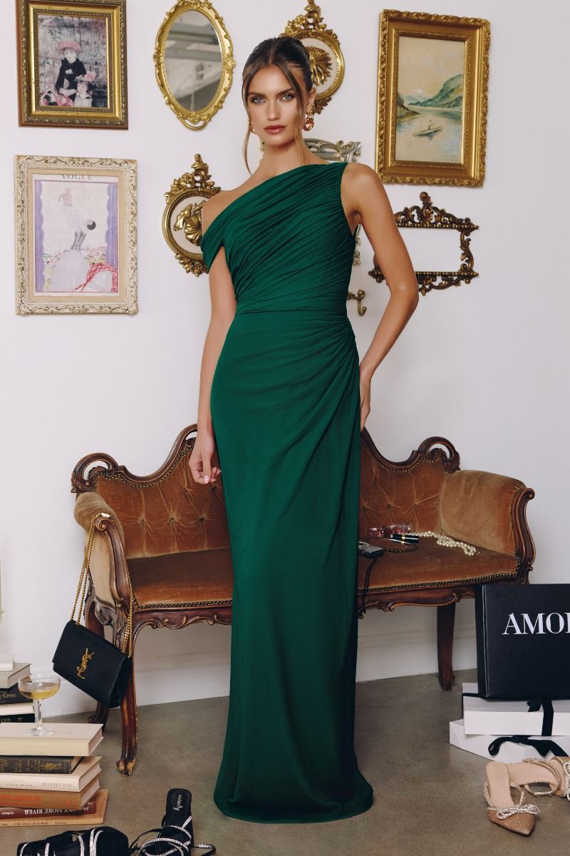 One-shoulder Neckline Draped Chiffon Tux-USA