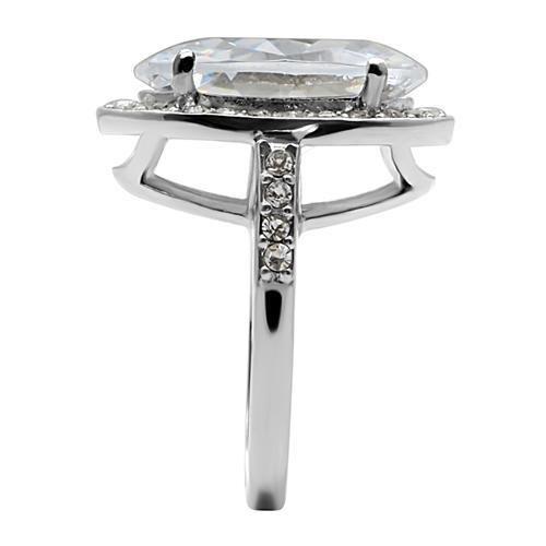 TK010- High polished (no plating) Stainless Steel Ring with AAA Grade CZ  in Clear-4
