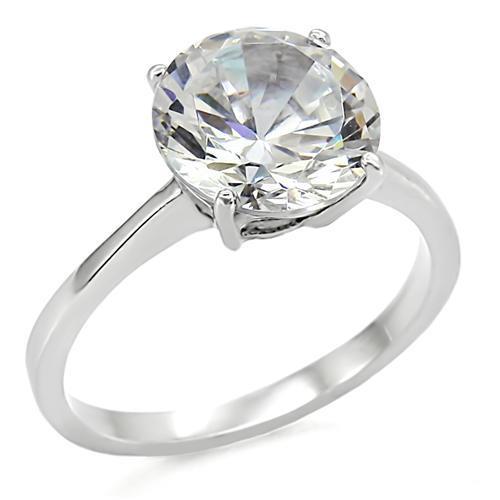 LOTK013 - High polished (no plating) Stainless Steel Ring with AAA Grade CZ  in Clear-9mm Alamode