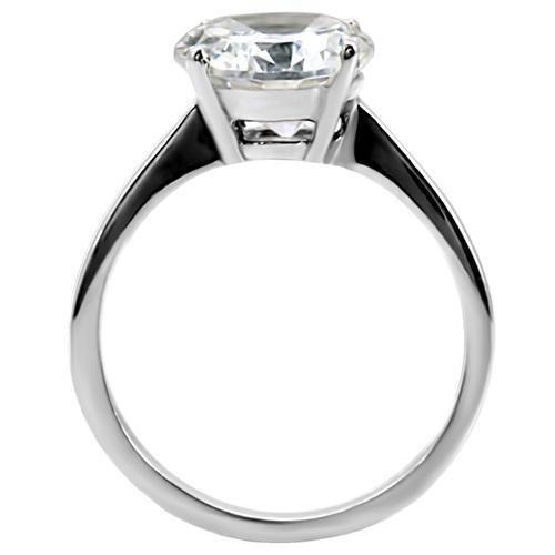 LOTK013 - High polished (no plating) Stainless Steel Ring with AAA Grade CZ  in Clear-9mm Alamode