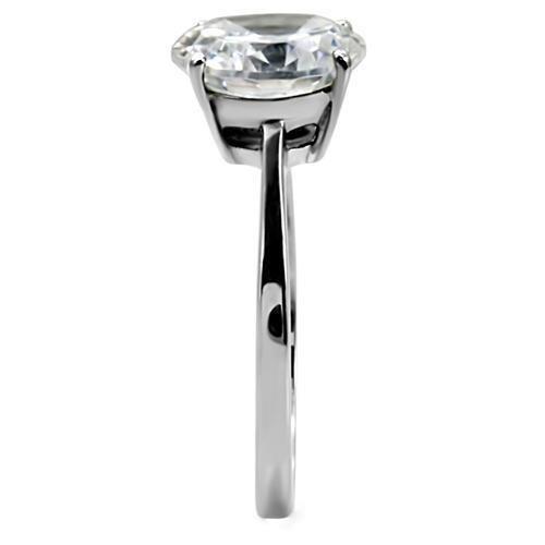 LOTK013 - High polished (no plating) Stainless Steel Ring with AAA Grade CZ  in Clear-9mm Alamode