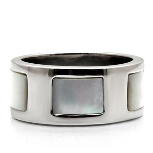 TK043 - High polished (no plating) Stainless Steel Ring with Precious Stone Conch in White Alamode