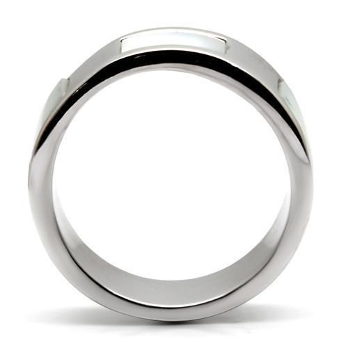 TK043 - High polished (no plating) Stainless Steel Ring with Precious Stone Conch in White Alamode
