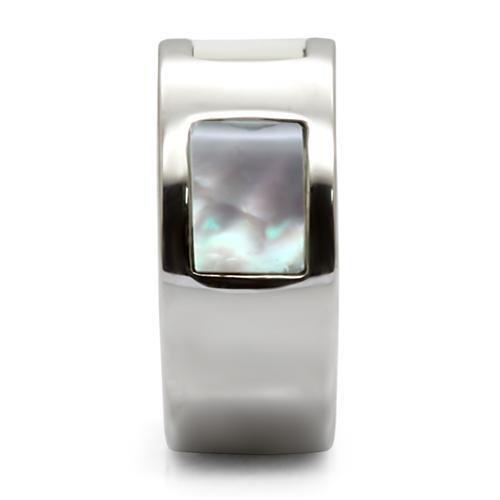 TK043 - High polished (no plating) Stainless Steel Ring with Precious Stone Conch in White Alamode