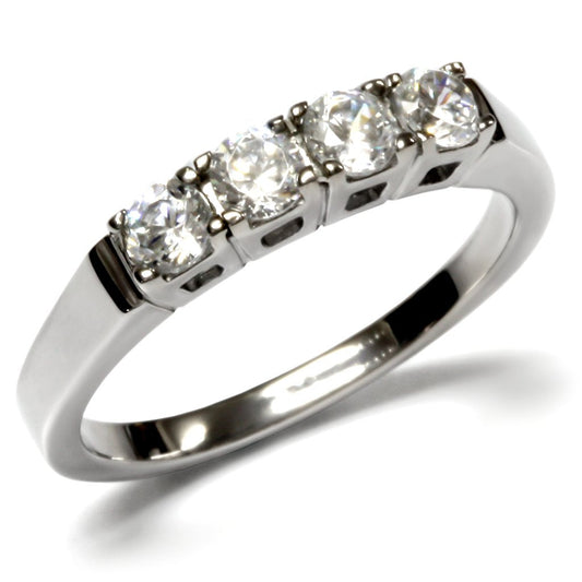 TK047 - High polished (no plating) Stainless Steel Ring with AAA Grade CZ  in Clear Alamode