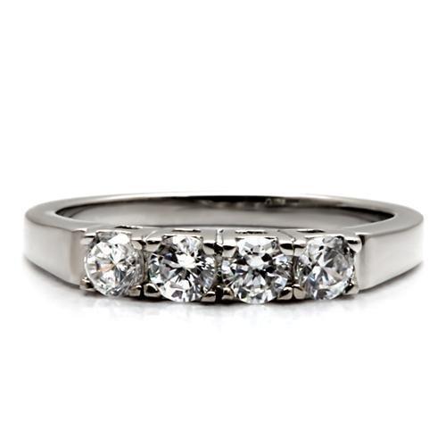 TK047 - High polished (no plating) Stainless Steel Ring with AAA Grade CZ  in Clear Alamode