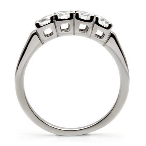TK047 - High polished (no plating) Stainless Steel Ring with AAA Grade CZ  in Clear Alamode