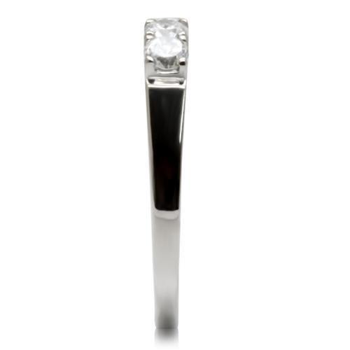 TK047 - High polished (no plating) Stainless Steel Ring with AAA Grade CZ  in Clear Alamode