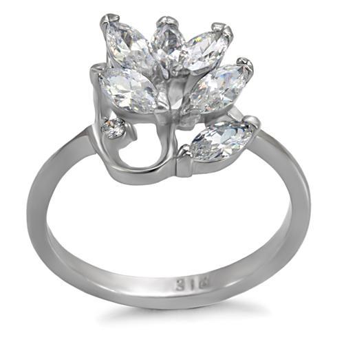 TK075 - High polished (no plating) Stainless Steel Ring with AAA Grade CZ  in Clear Alamode