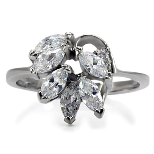 TK075 - High polished (no plating) Stainless Steel Ring with AAA Grade CZ  in Clear Alamode