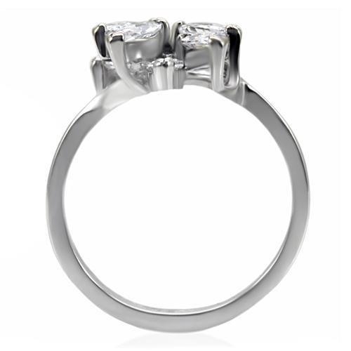 TK075 - High polished (no plating) Stainless Steel Ring with AAA Grade CZ  in Clear Alamode