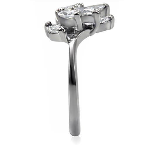 TK075 - High polished (no plating) Stainless Steel Ring with AAA Grade CZ  in Clear Alamode
