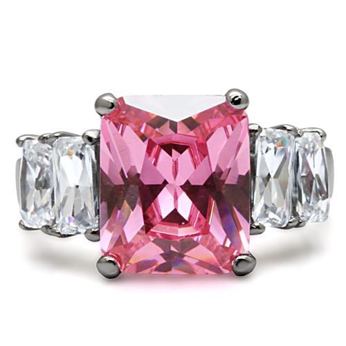 TK088 - High polished (no plating) Stainless Steel Ring with AAA Grade CZ  in Rose Alamode