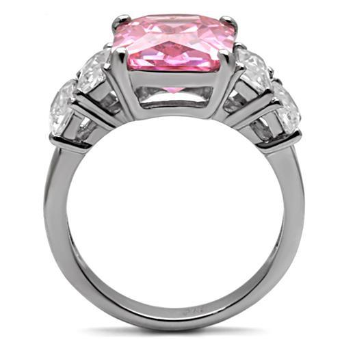 TK088 - High polished (no plating) Stainless Steel Ring with AAA Grade CZ  in Rose Alamode