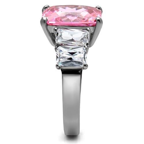 TK088 - High polished (no plating) Stainless Steel Ring with AAA Grade CZ  in Rose Alamode