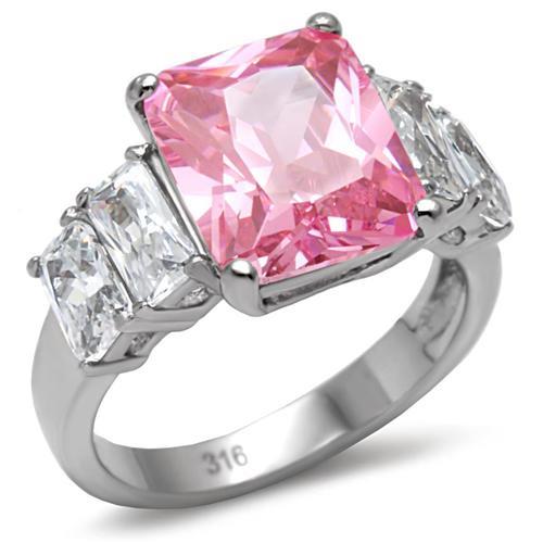 TK088 - High polished (no plating) Stainless Steel Ring with AAA Grade CZ  in Rose Alamode