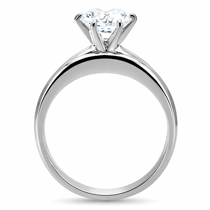 TK097 - High polished (no plating) Stainless Steel Ring with AAA Grade CZ  in Clear-3
