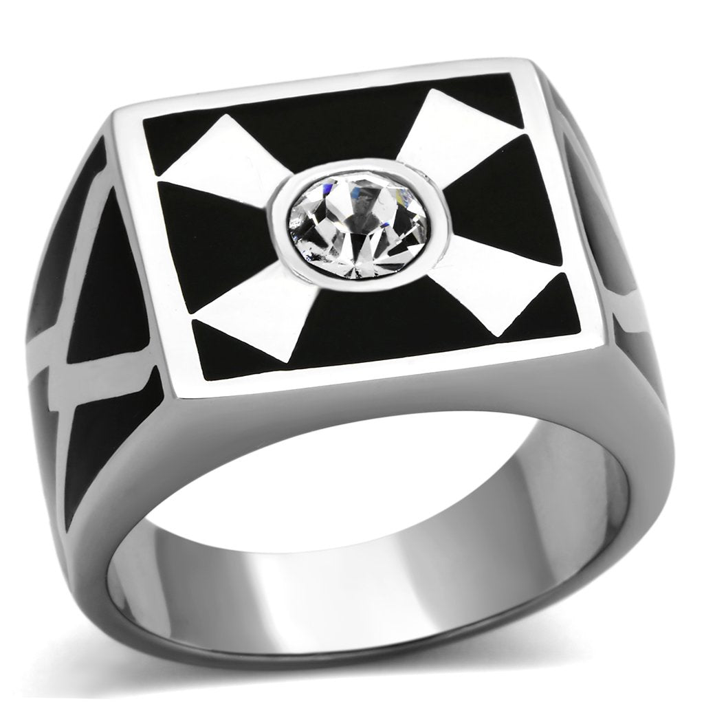 TK1052 - High polished (no plating) Stainless Steel Ring with Top Grade Crystal  in Clear-0