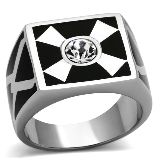 TK1052 - High polished (no plating) Stainless Steel Ring with Top Grade Crystal  in Clear-0
