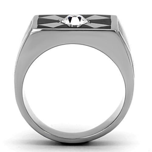 TK1052 - High polished (no plating) Stainless Steel Ring with Top Grade Crystal  in Clear-2