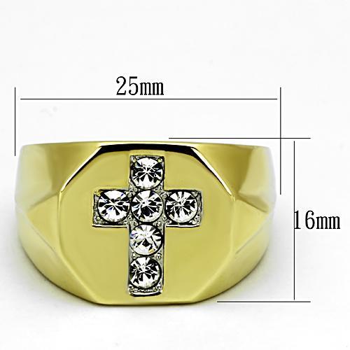 TK1062 - Two-Tone IP Gold (Ion Plating) Stainless Steel Ring with Top Grade Crystal  in Clear Alamode