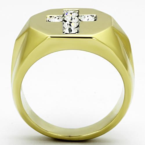 TK1062 - Two-Tone IP Gold (Ion Plating) Stainless Steel Ring with Top Grade Crystal  in Clear Alamode