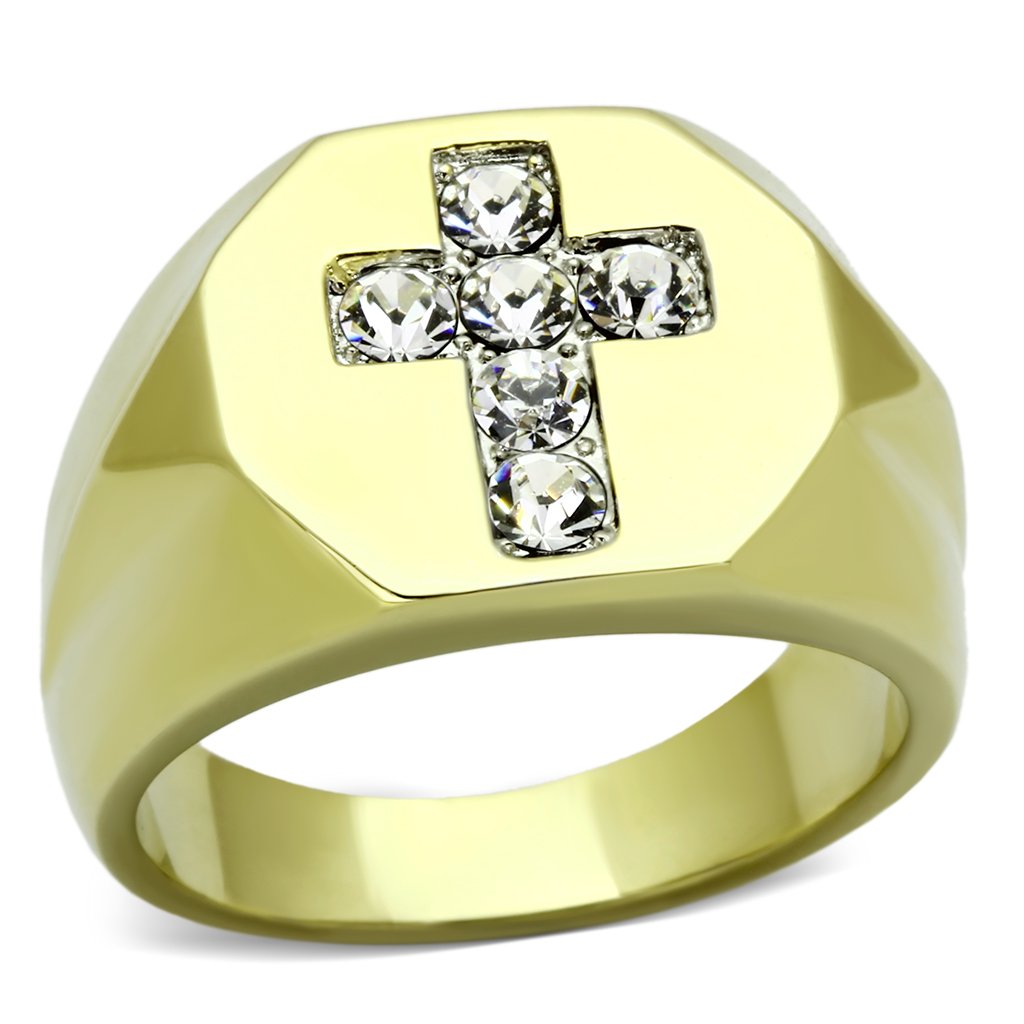 TK1062 - Two-Tone IP Gold (Ion Plating) Stainless Steel Ring with Top Grade Crystal  in Clear Alamode