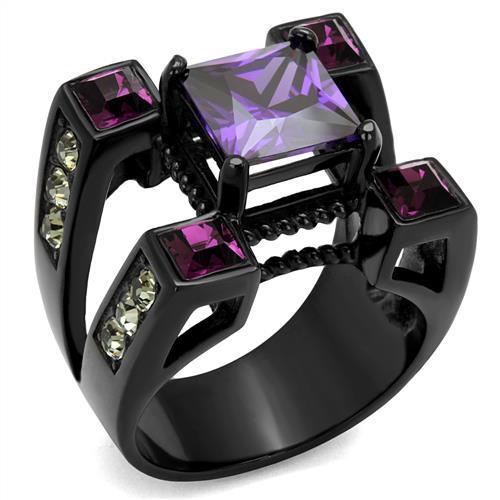TK1072J - IP Black(Ion Plating) Stainless Steel Ring with AAA Grade CZ  in Amethyst Alamode