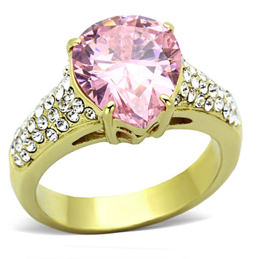 TK1098 - IP Gold(Ion Plating) Stainless Steel Ring with AAA Grade CZ  in Rose Alamode