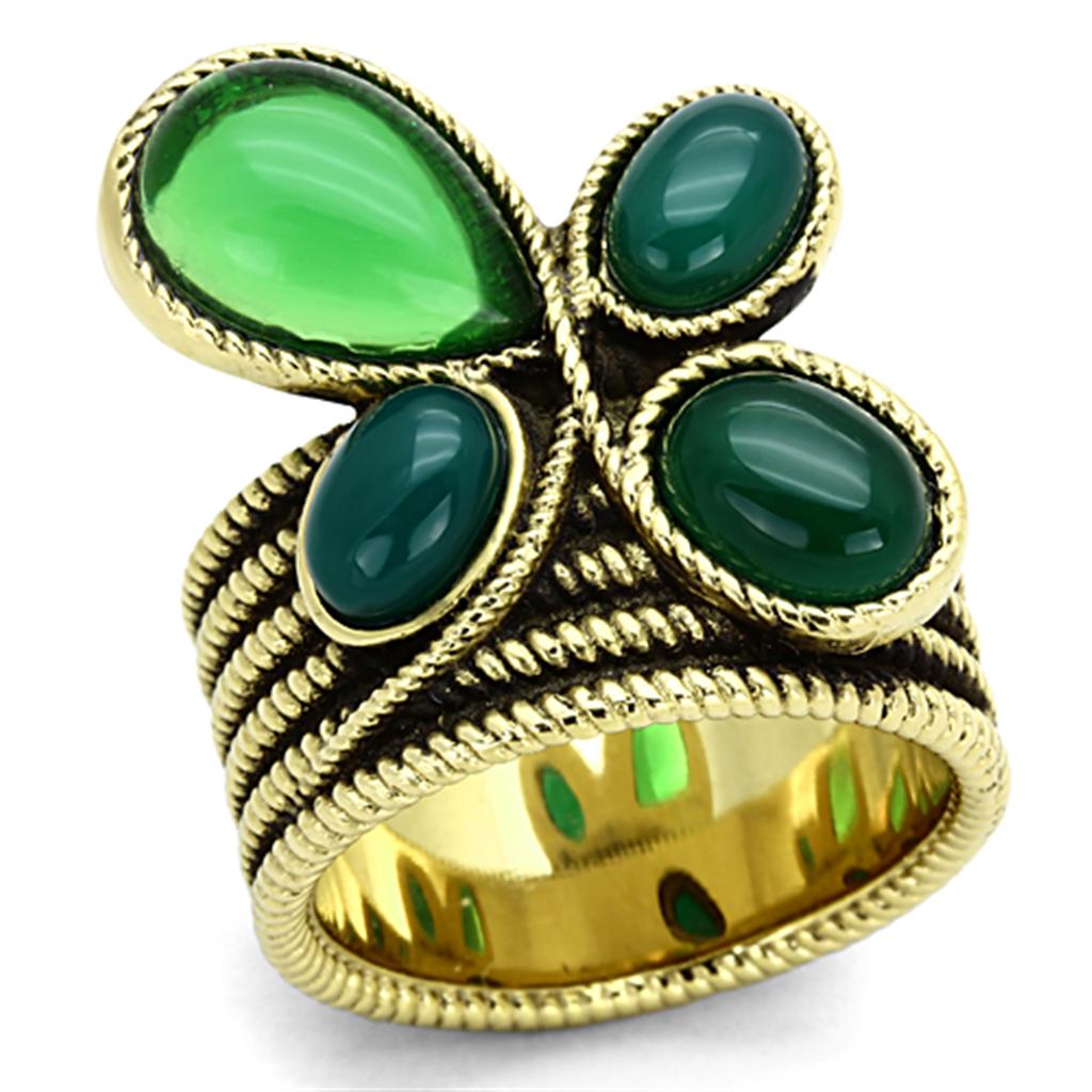 TK1104 - IP Gold(Ion Plating) Stainless Steel Ring with Synthetic Synthetic Glass in Emerald Alamode