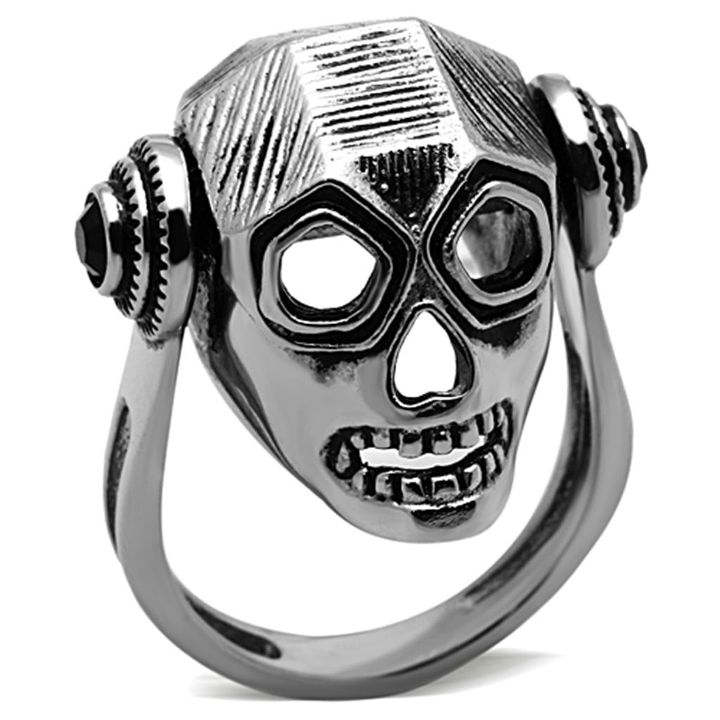 TK1115 - High polished (no plating) Stainless Steel Ring with Top Grade Crystal  in Jet-0